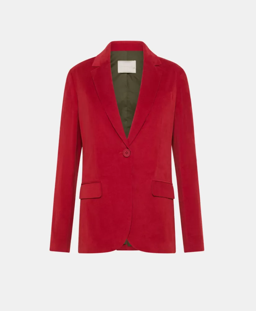 GIACCA HAKAMA IN VELLUTO MILLE RIGHE STRETCH-ROSSO CARMINIO-Momoni Best Sale