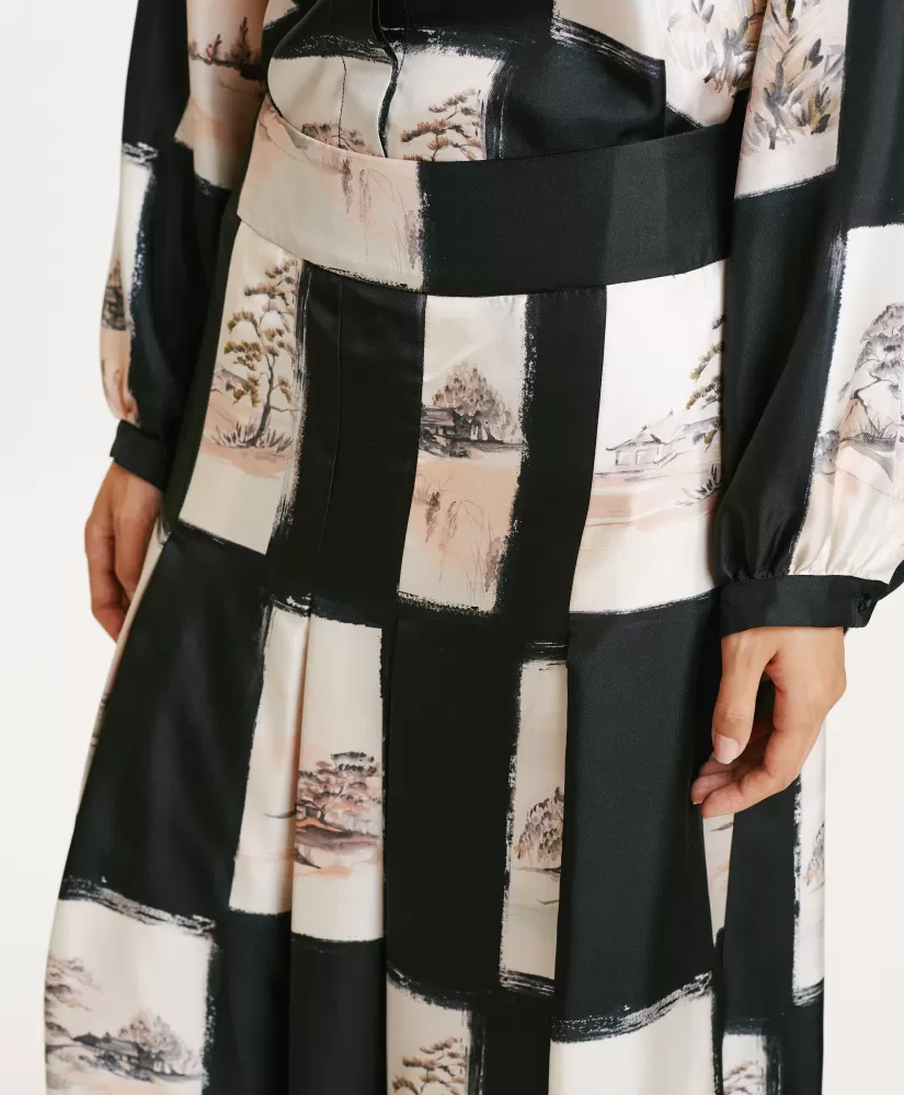 GONNA HARUKA IN TWILL DI SETA STAMPATO-MULTICOLORE NERO-Momoni New