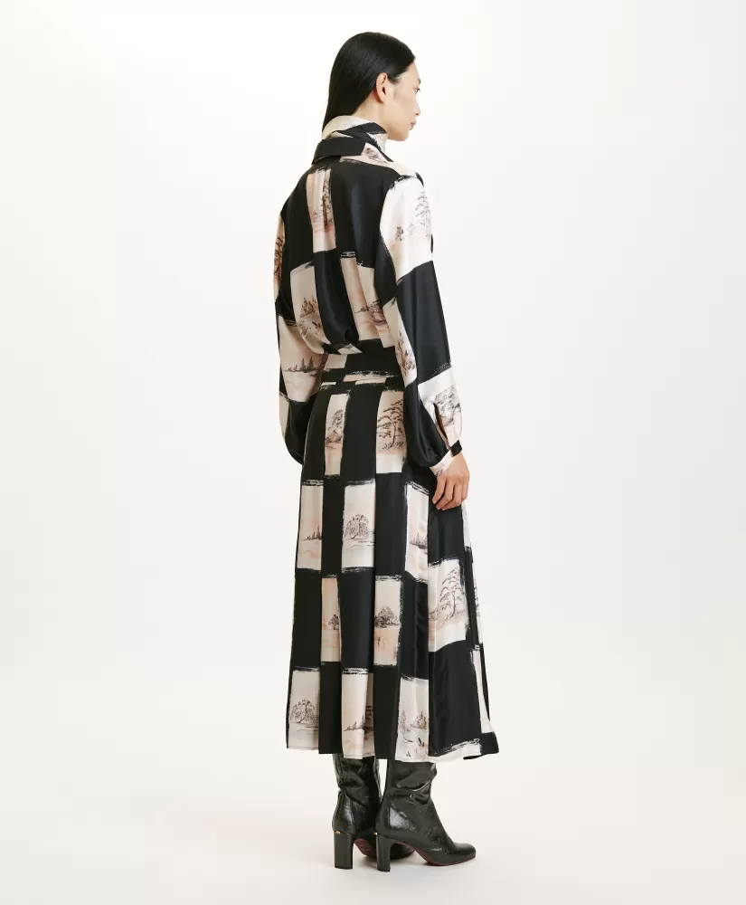 GONNA HARUKA IN TWILL DI SETA STAMPATO-MULTICOLORE NERO-Momoni New