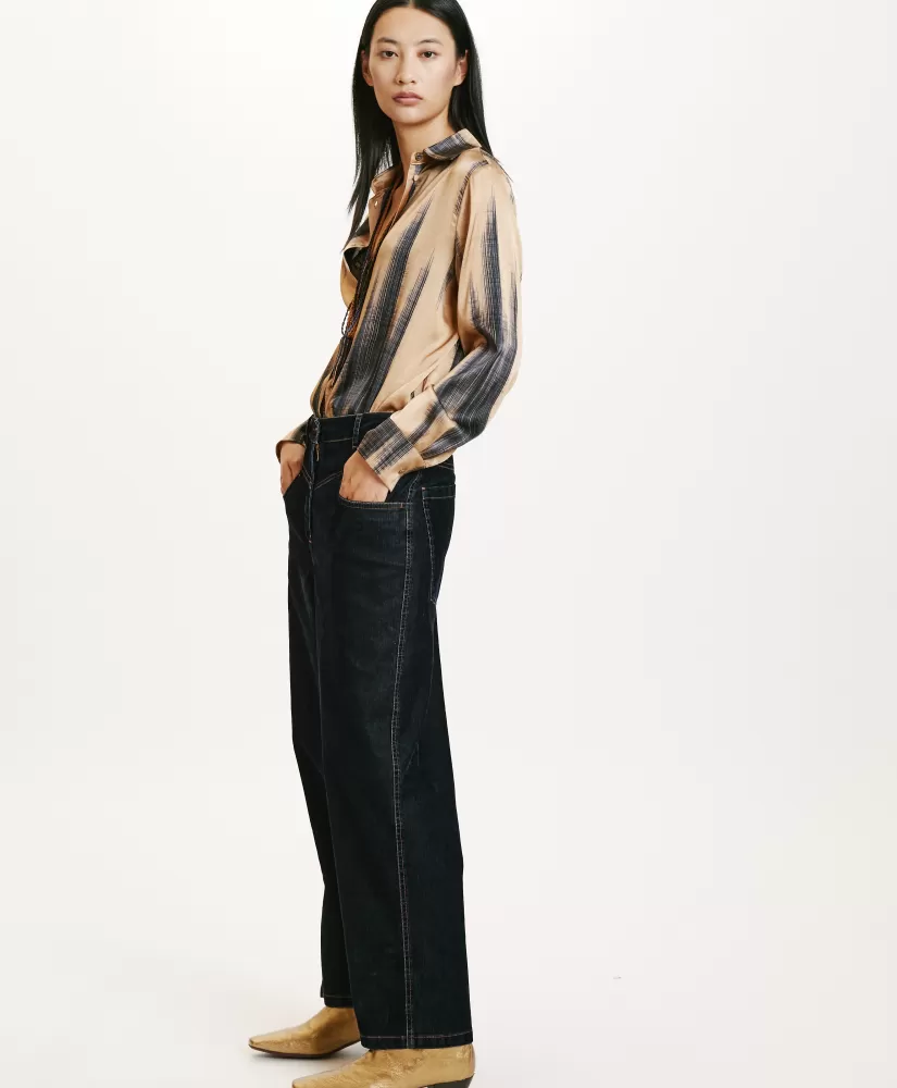 PANTALONI AZUKI IN DENIM FLOCK--Momoni Sale