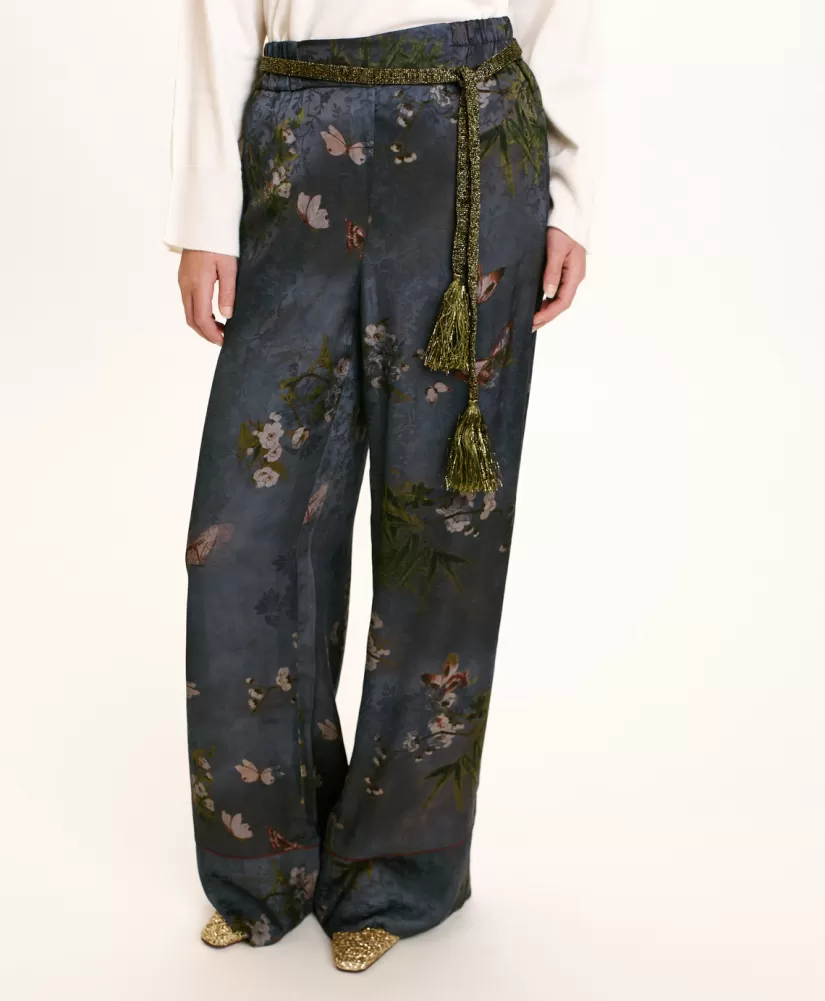 PANTALONI DAIKI IN VISCOSA JACQUARD STAMPATA-MULTICOLORE GRIGIO POLVERE-Momoni Cheap