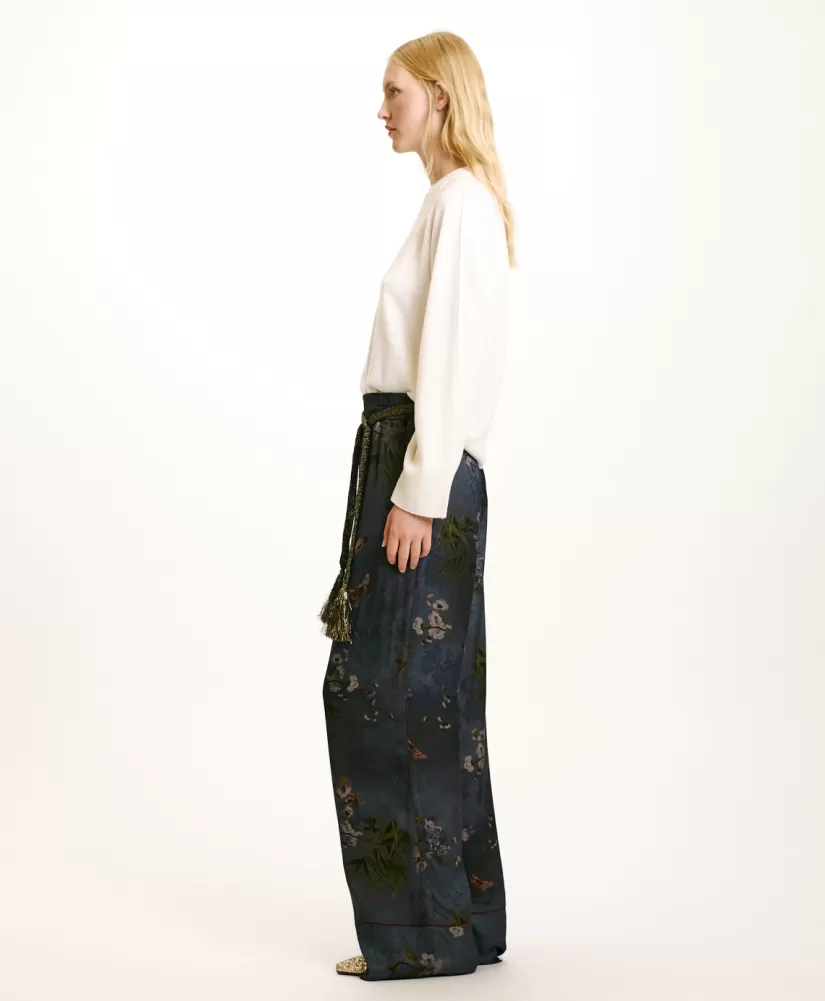 PANTALONI DAIKI IN VISCOSA JACQUARD STAMPATA-MULTICOLORE GRIGIO POLVERE-Momoni Cheap