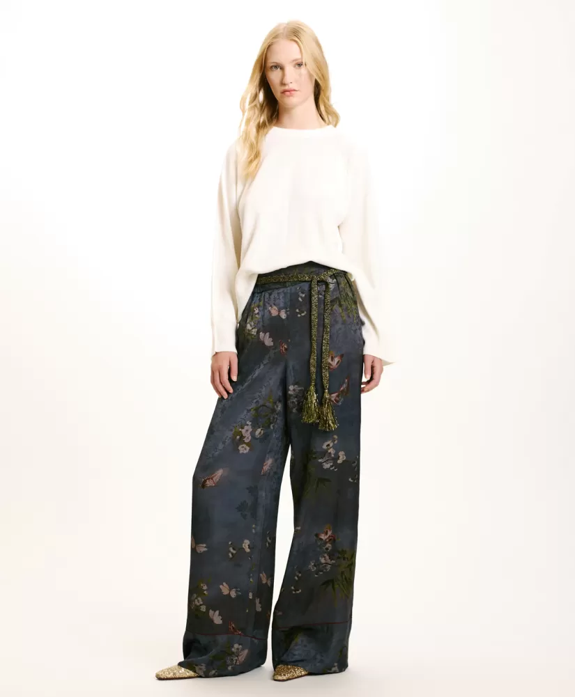 PANTALONI DAIKI IN VISCOSA JACQUARD STAMPATA-MULTICOLORE GRIGIO POLVERE-Momoni Cheap