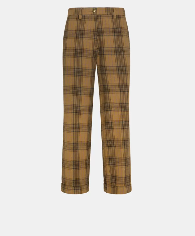 PANTALONI DANGO IN CANVAS COTONE LANA CHECK-MULTICOLORE CACAO-Momoni Cheap