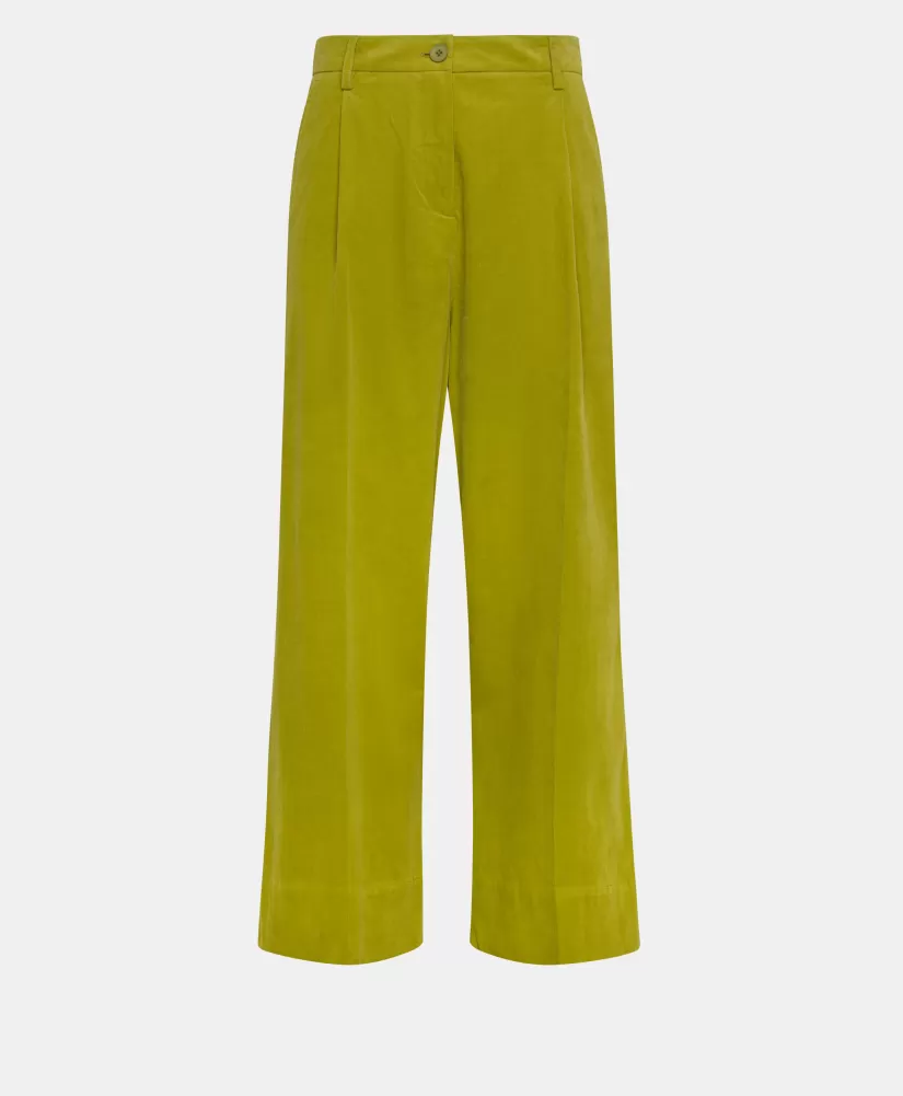 PANTALONI GRECALE BIS IN VELLUTO MILLE RIGHE STRETCH-VERDE MATCHA-Momoni Online