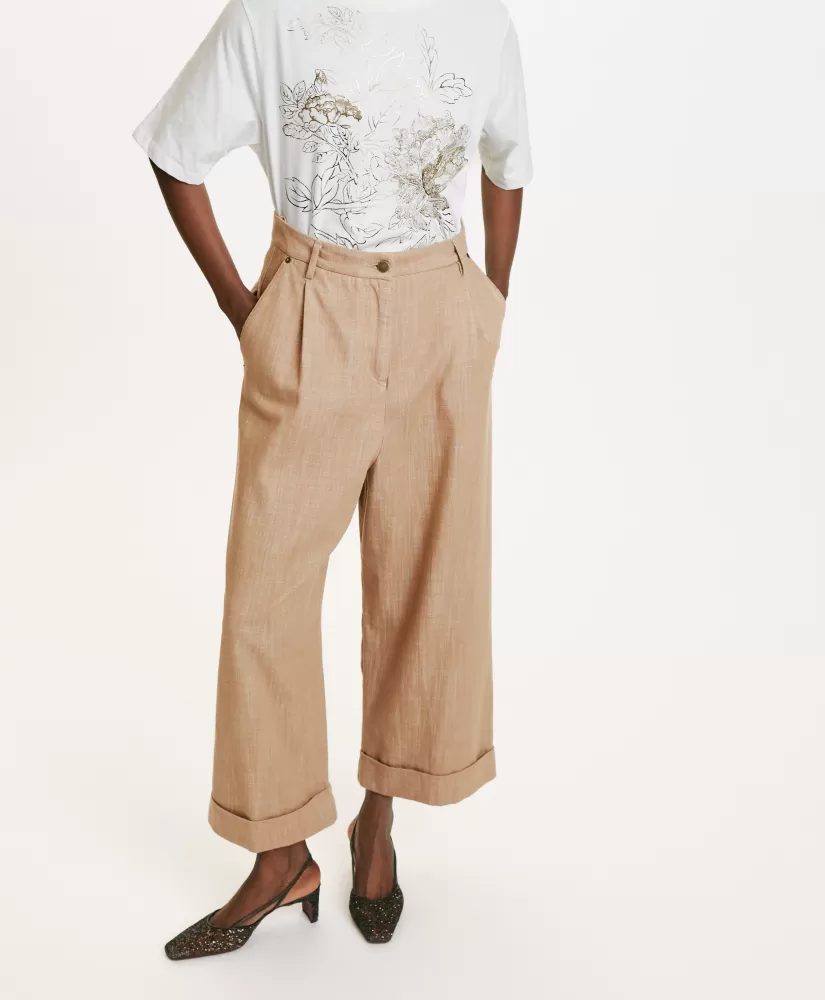 PANTALONI GRECALE IN DENIM COLOR FERMO--Momoni Flash Sale