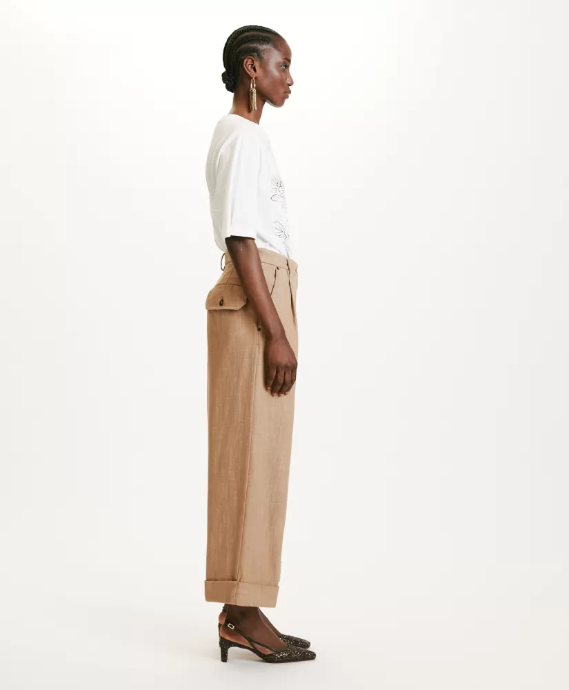 PANTALONI GRECALE IN DENIM COLOR FERMO--Momoni Flash Sale