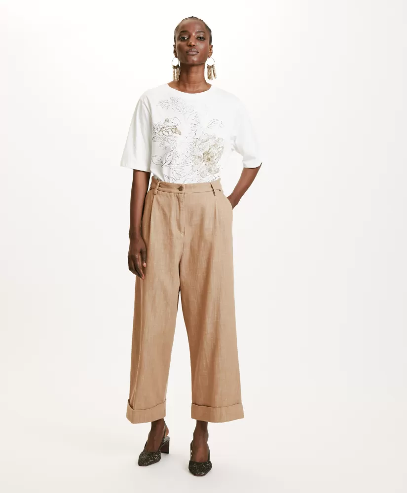 PANTALONI GRECALE IN DENIM COLOR FERMO--Momoni Flash Sale