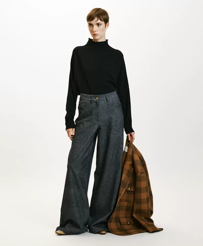 PANTALONI GUSTAVE IN DENIM COTONE LANA STRETCH-BLU JEANS-Momoni Outlet