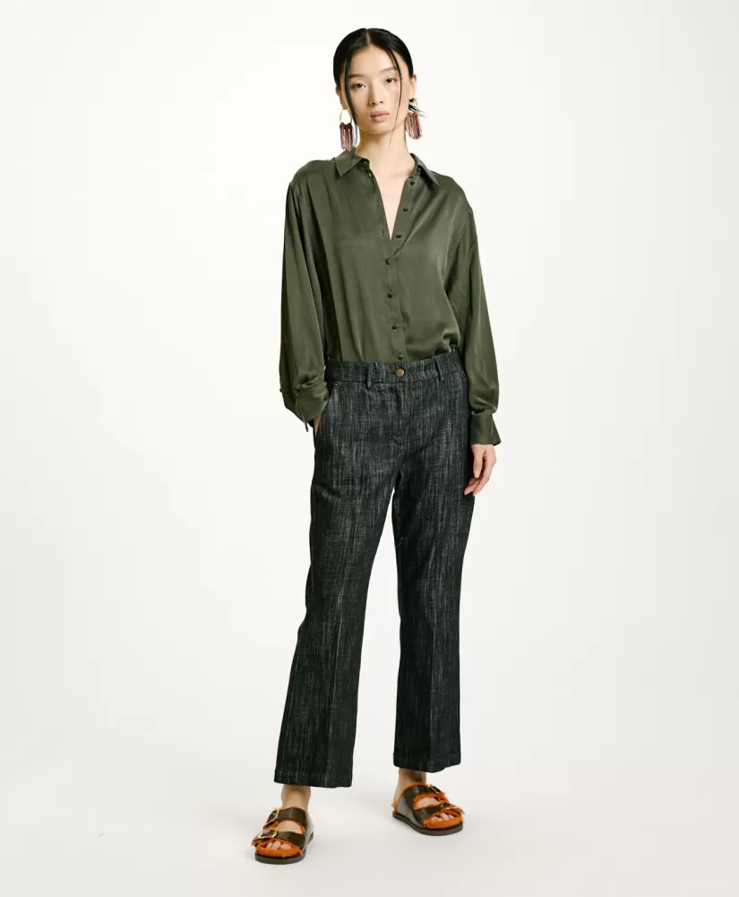 PANTALONI INDRA IN DENIM COLOR FERMO--Momoni Store