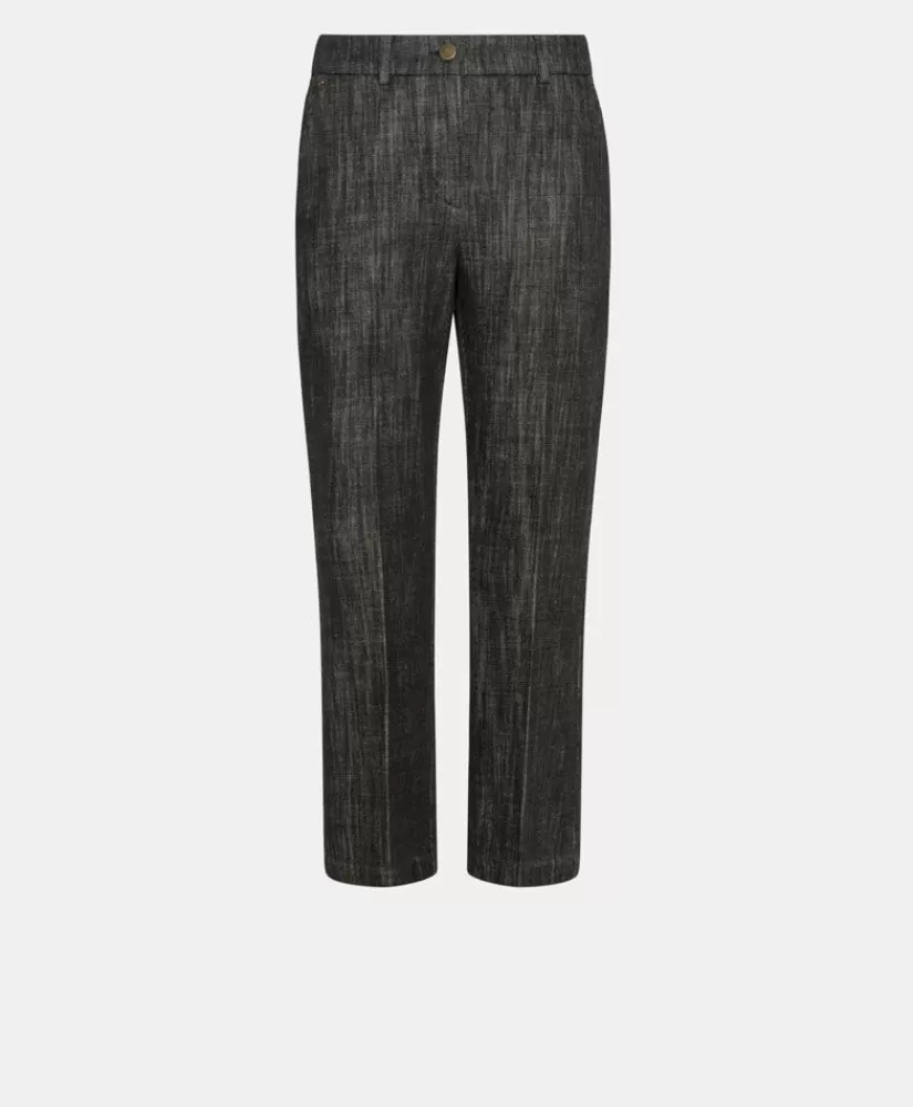 PANTALONI INDRA IN DENIM COLOR FERMO--Momoni Store