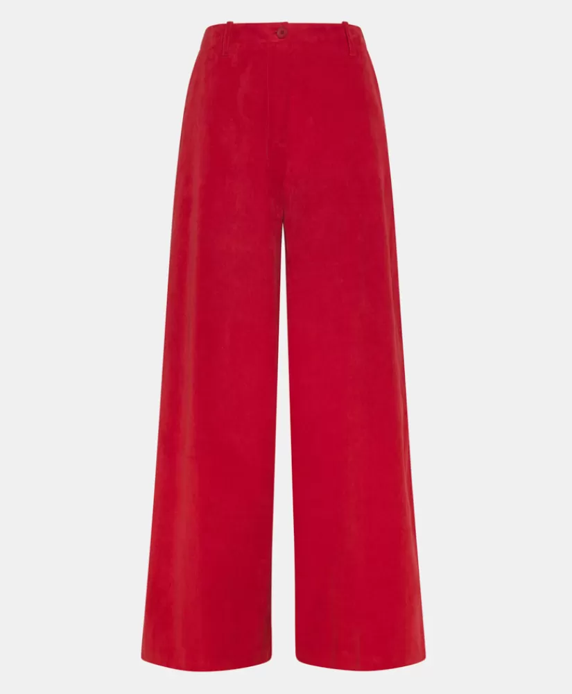 PANTALONI KOI IN VELLUTO MILLE RIGHE STRETCH-ROSSO CARMINIO-Momoni Outlet