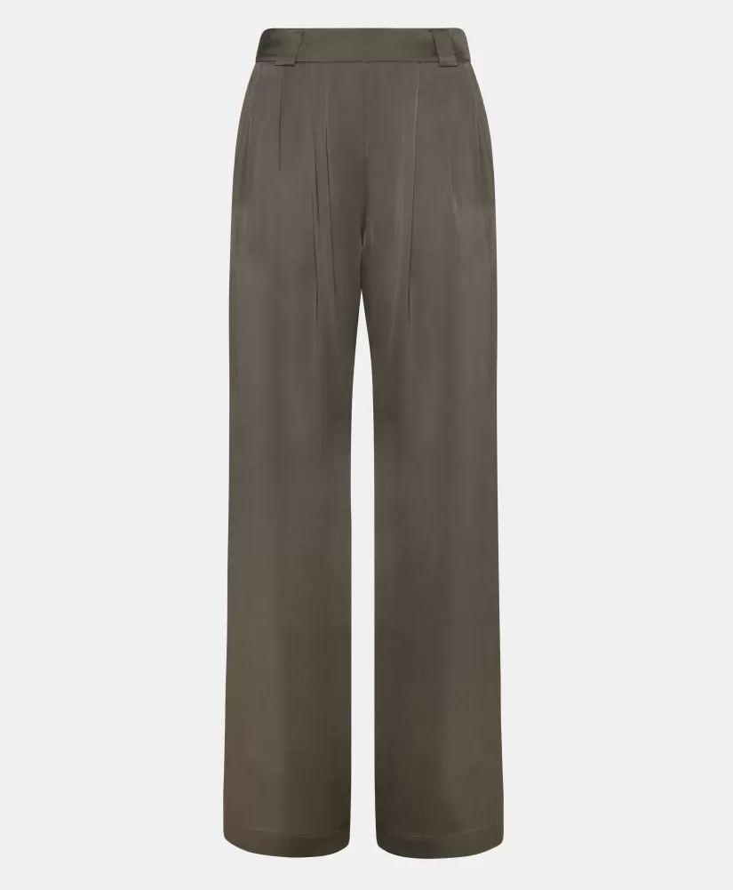 PANTALONI LANZAROTE BIS 2 IN SETA LAVATA-VERDE MILITARE-Momoni Shop