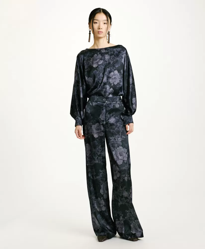 PANTALONI MISAKI IN RASO STRETCH STAMPATO-BLU/BLU NOTTE-Momoni Cheap