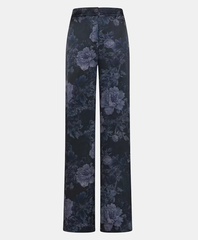 PANTALONI MISAKI IN RASO STRETCH STAMPATO-BLU/BLU NOTTE-Momoni Cheap