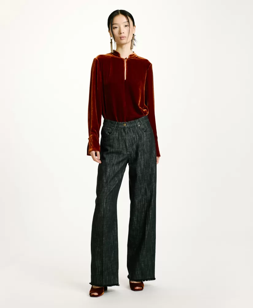 PANTALONI MIYAKO IN DENIM COLOR FERMO--Momoni Shop