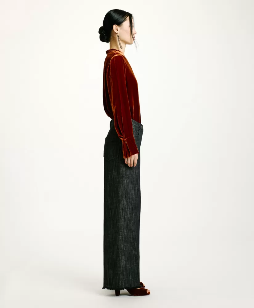 PANTALONI MIYAKO IN DENIM COLOR FERMO--Momoni Shop