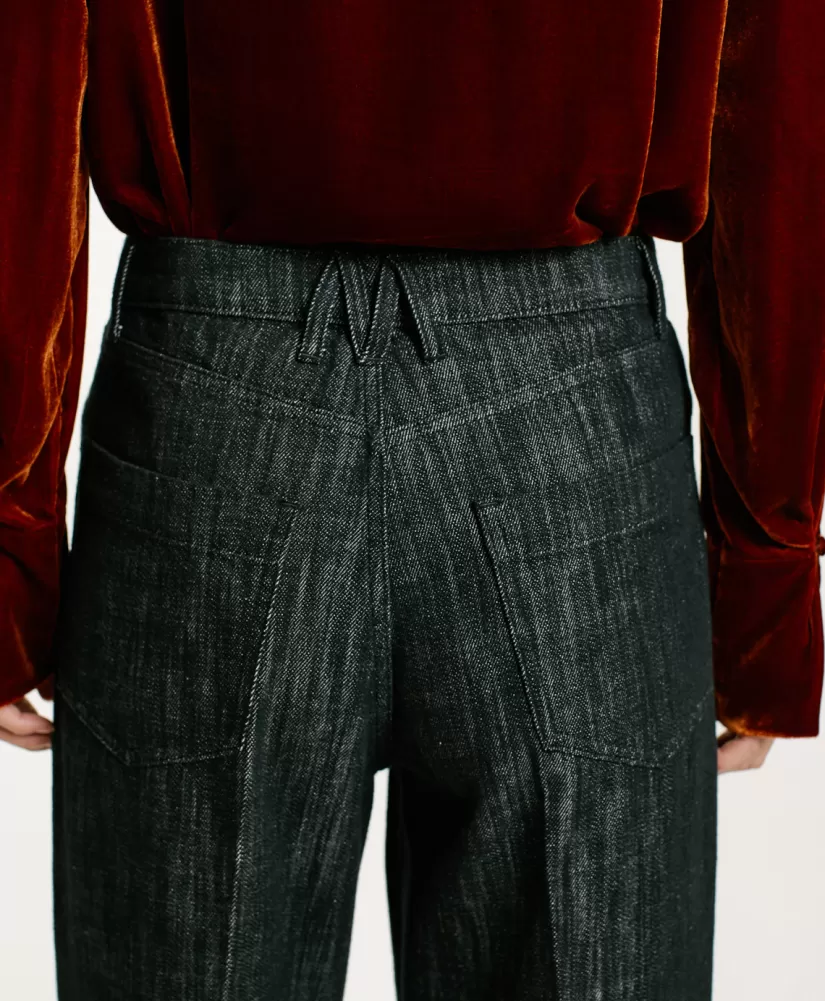 PANTALONI MIYAKO IN DENIM COLOR FERMO--Momoni Shop