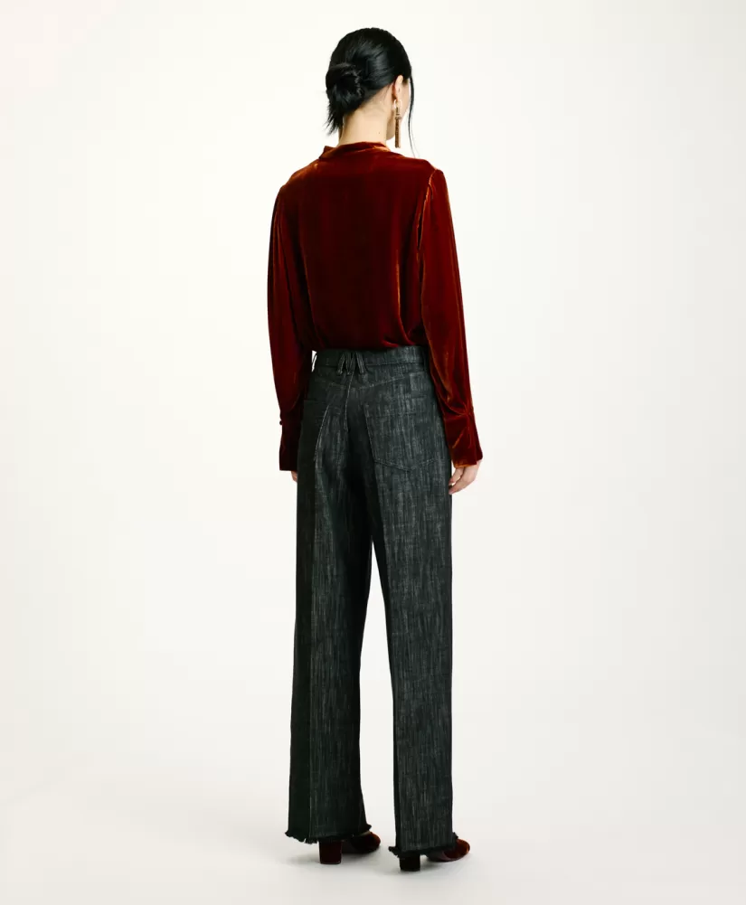 PANTALONI MIYAKO IN DENIM COLOR FERMO--Momoni Shop