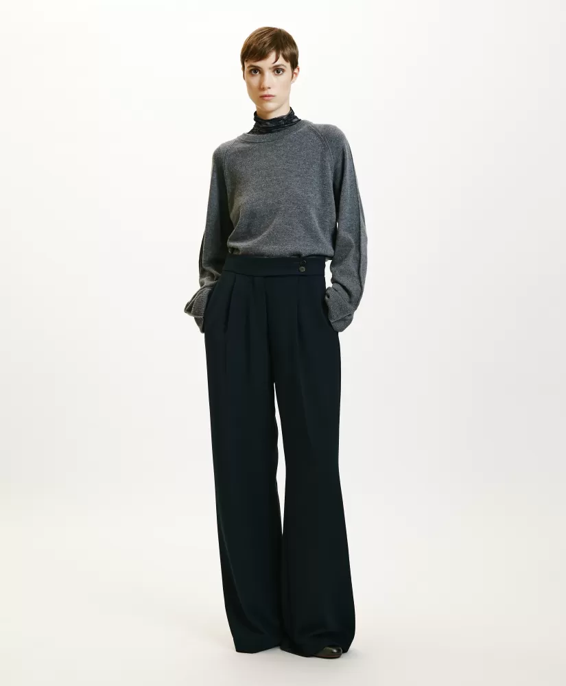 PANTALONI NOZOMI IN CADY STRETCH-BLU NOTTE-Momoni Hot