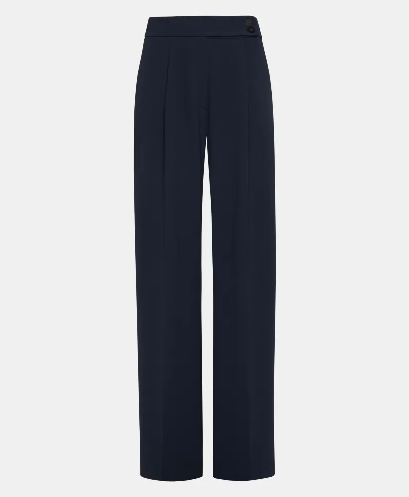 PANTALONI NOZOMI IN CADY STRETCH-BLU NOTTE-Momoni Hot