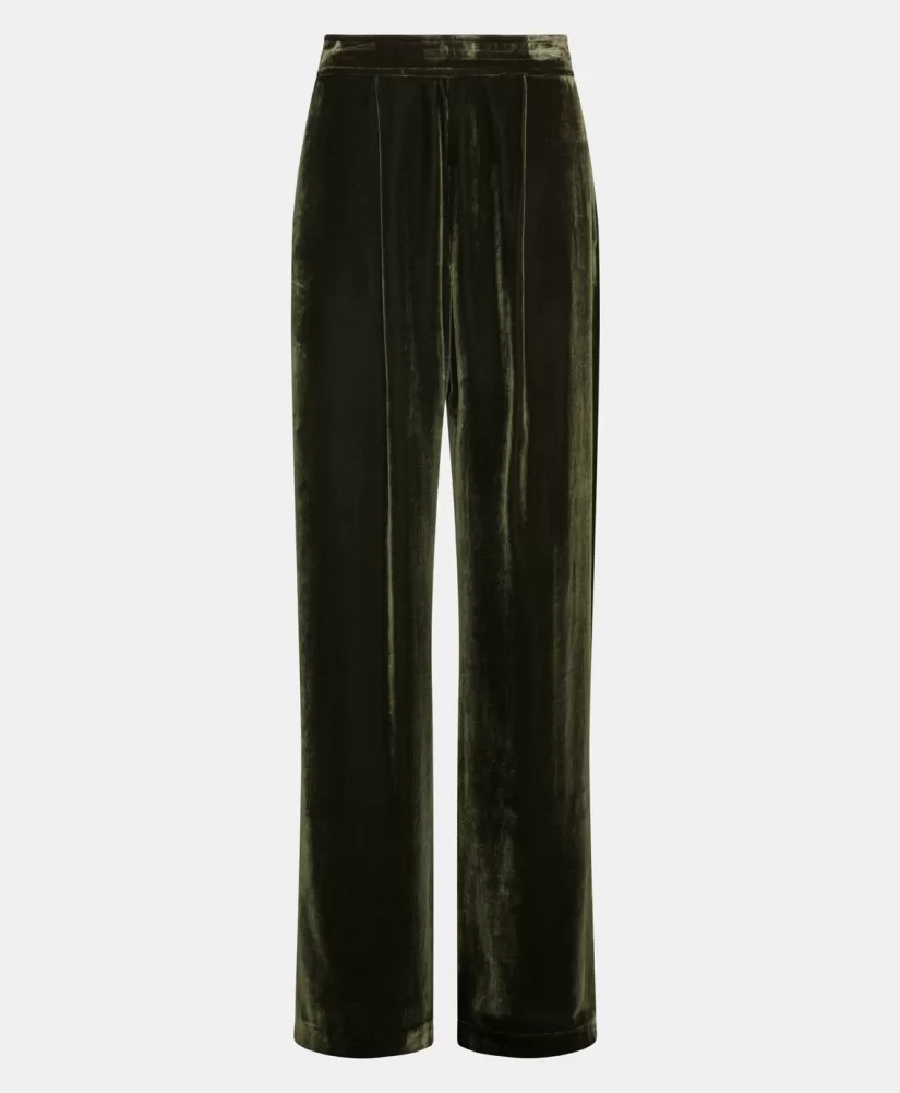 PANTALONI PASCAL IN VELLUTO MISTO SETA LISCIO-VERDE MATCHA-Momoni Fashion