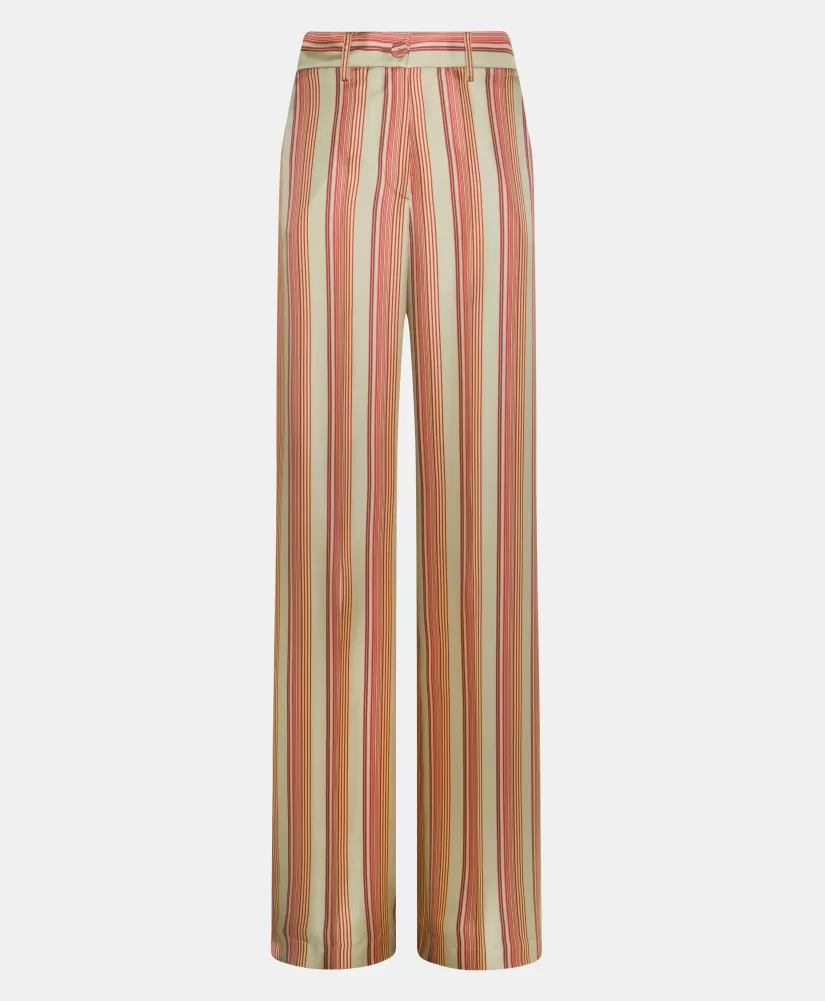 PANTALONI SANSEI IN TWILL DI SETA STAMPATO-VERDE ACQUA/ROSSO-Momoni New