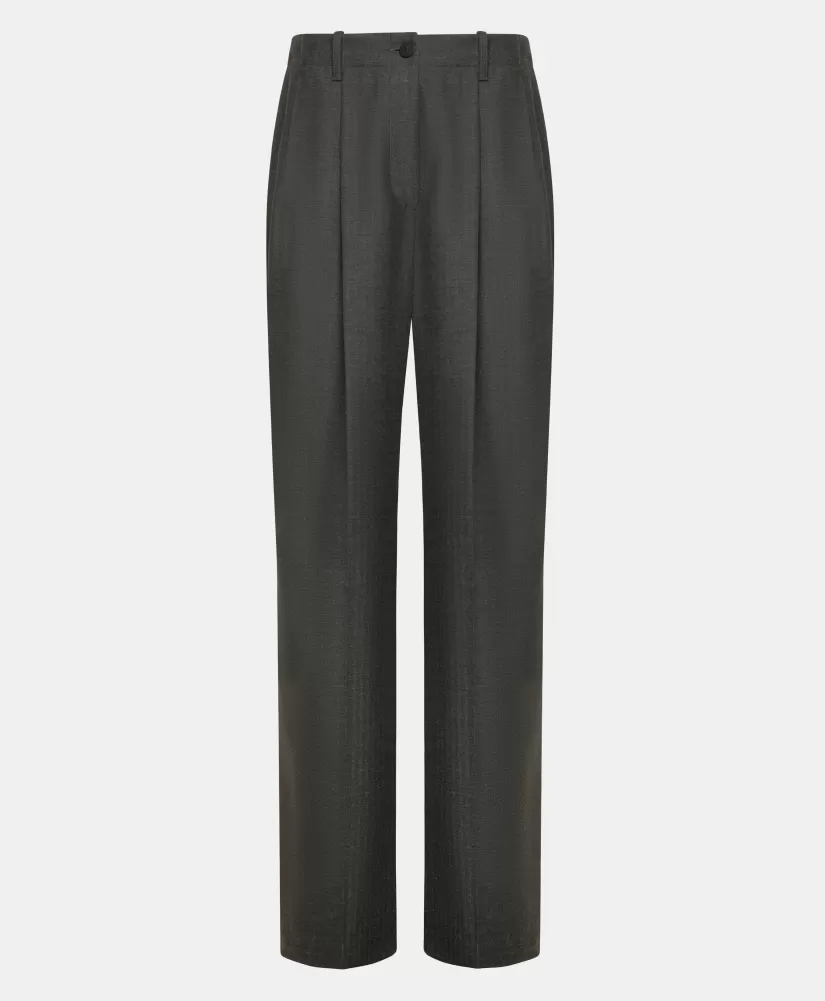 PANTALONI SORAI IN CHEVRON VISCOSA LANA STRATCH-GRIGIO CARBONE-Momoni Discount