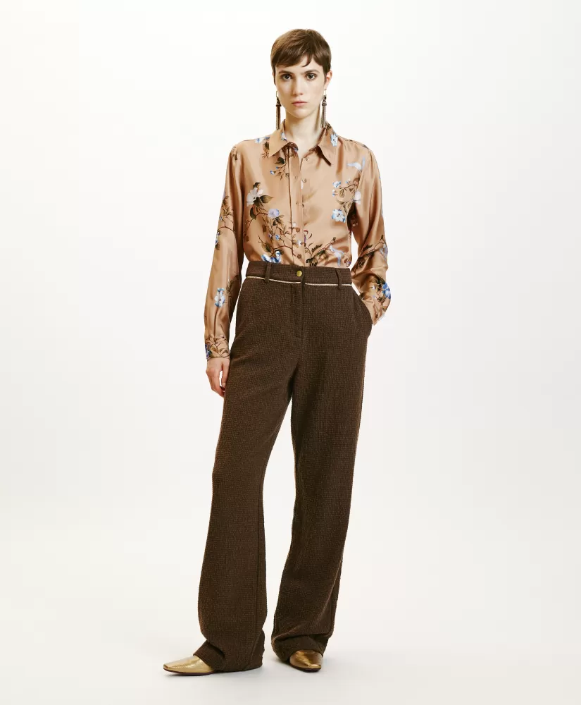 PANTALONI UKIYO IN PIED DE POULE SEERSUCKER-CACAO MULTICOLORE-Momoni Cheap