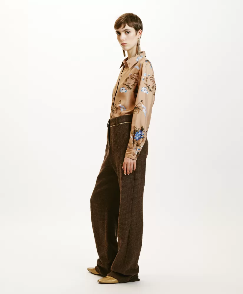 PANTALONI UKIYO IN PIED DE POULE SEERSUCKER-CACAO MULTICOLORE-Momoni Cheap