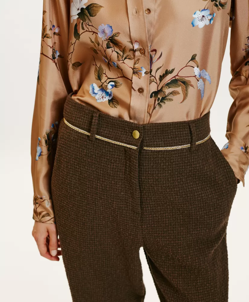 PANTALONI UKIYO IN PIED DE POULE SEERSUCKER-CACAO MULTICOLORE-Momoni Cheap