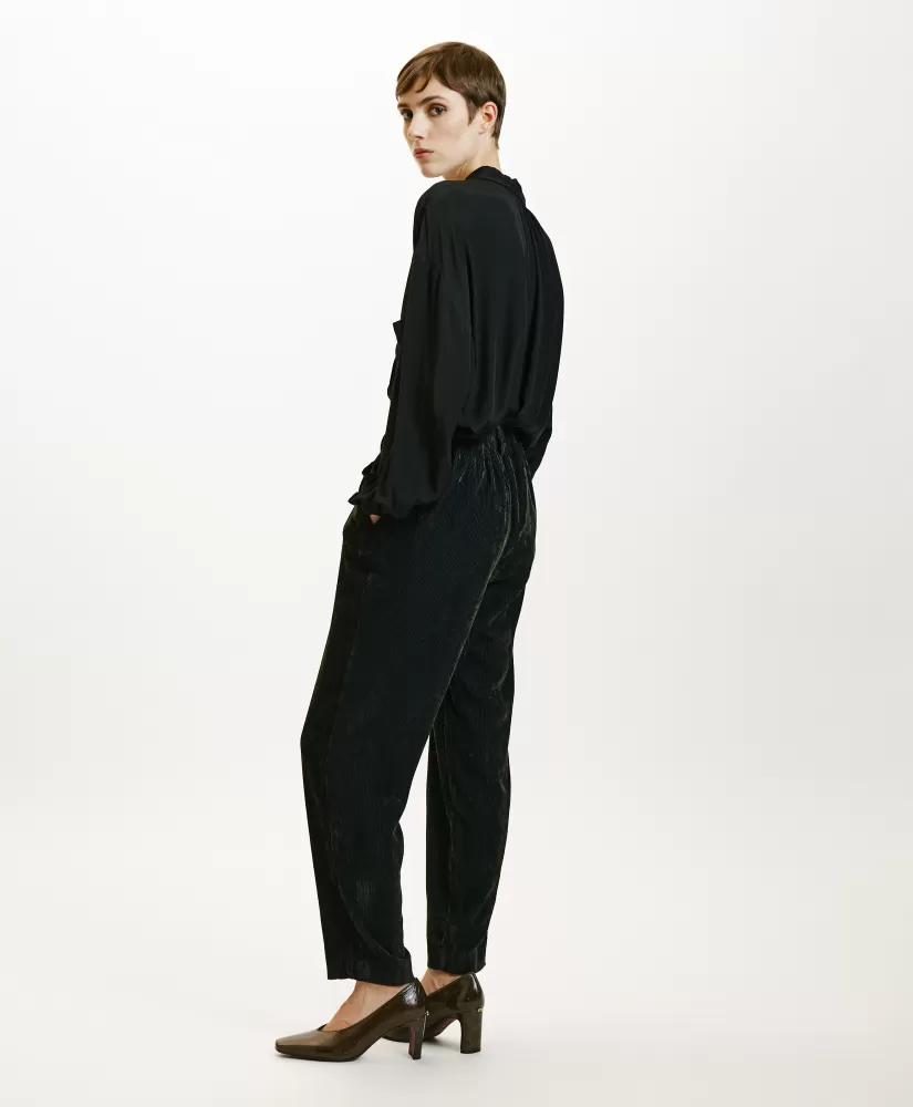 PANTALONI VISCHIO IN VELLUTO STRETCH BICOLOR-GRIGIO CARBONE-Momoni Outlet