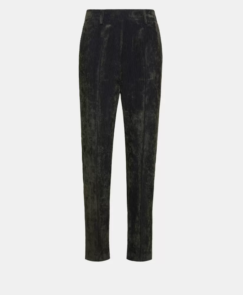 PANTALONI VISCHIO IN VELLUTO STRETCH BICOLOR-GRIGIO CARBONE-Momoni Outlet