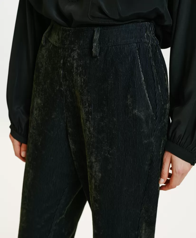 PANTALONI VISCHIO IN VELLUTO STRETCH BICOLOR-GRIGIO CARBONE-Momoni Outlet