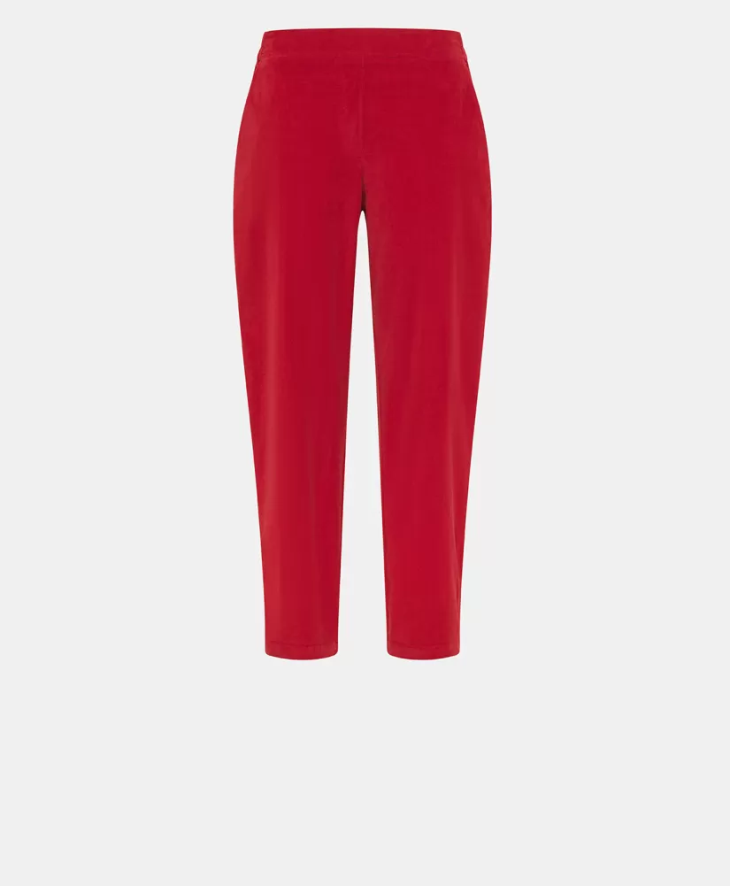 PANTALONI YOKO IN VELLUTO MILLE RIGHE STRETCH-ROSSO CARMINIO-Momoni Best Sale