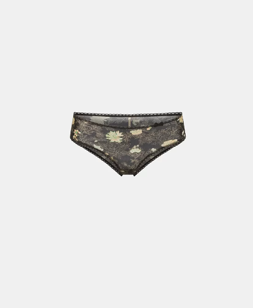 SLIP AMACA IN NYLON STAMPATO-NERO/ROSA CIPRIA-Momoni Fashion