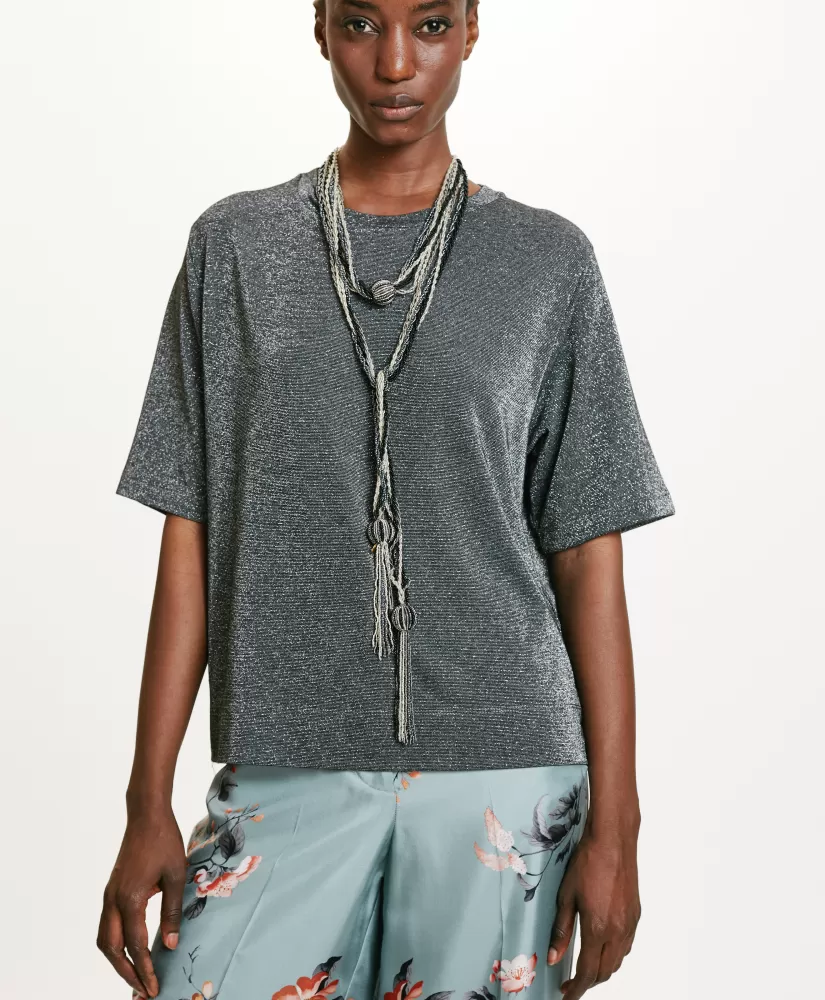 TSHIRT IORA IN JERSEY LUREX -GRIGIO SCURO-Momoni Online