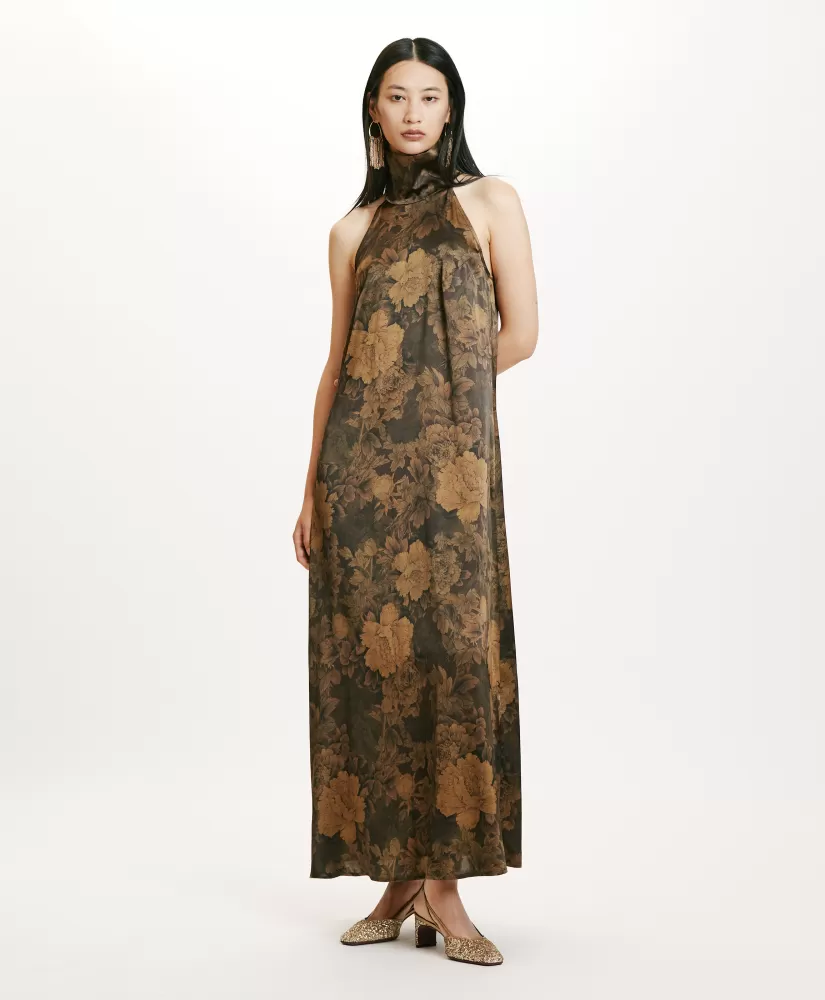 VESTITO AKENO IN RASO STRETCH STAMPATO--Momoni Cheap