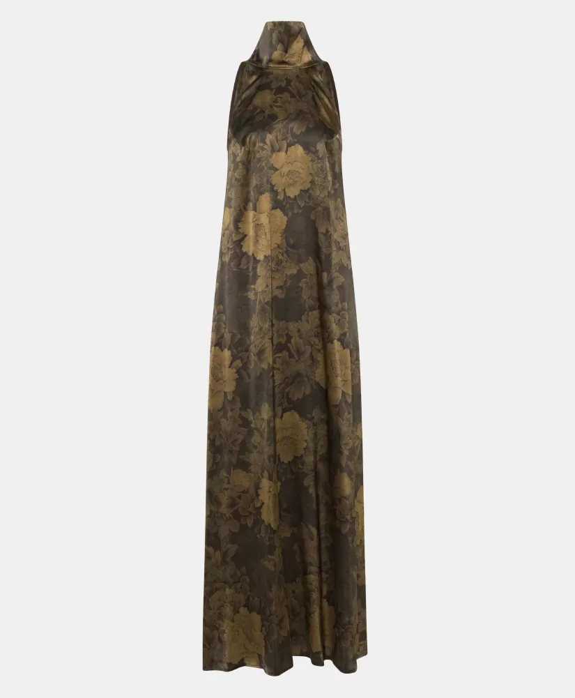 VESTITO AKENO IN RASO STRETCH STAMPATO--Momoni Cheap
