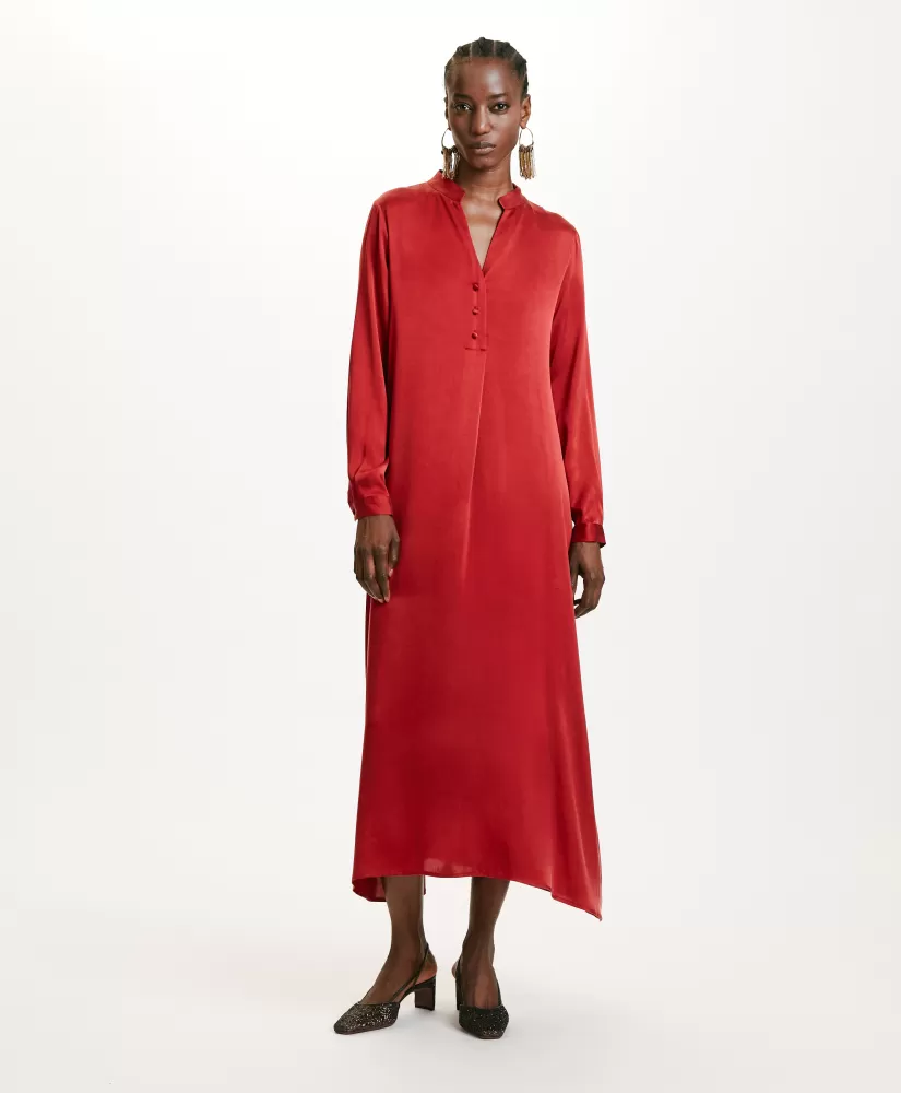 VESTITO ATENA IN SETA SANDWASHED UNITA-ROSSO CARMINIO-Momoni Cheap