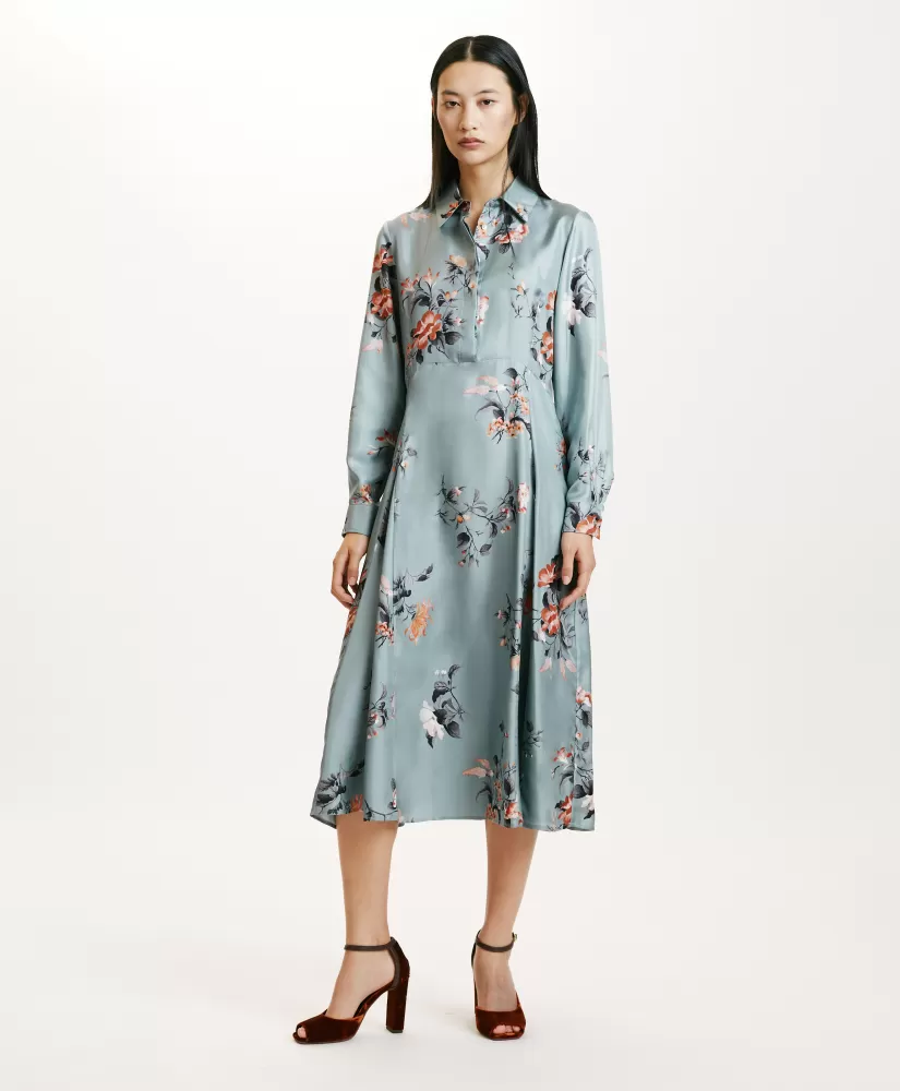 VESTITO CHIBA IN TWILL DI SETA STAMPATO - AZZURRO/TABACCO-Momoni Cheap