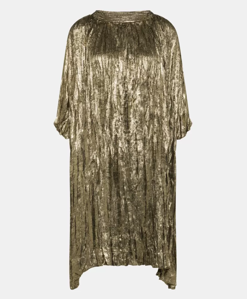 VESTITO CHO PLISSE' IN LAMINATO FLUIDO -ORO SCURO-Momoni Cheap