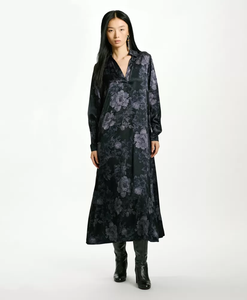VESTITO KIKYO IN RASO STRETCH STAMPATO-BLU/BLU NOTTE-Momoni Sale