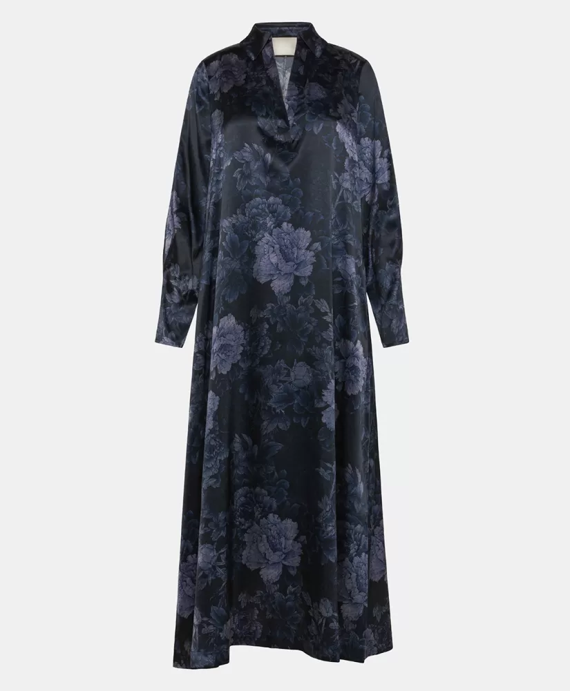 VESTITO KIKYO IN RASO STRETCH STAMPATO-BLU/BLU NOTTE-Momoni Sale