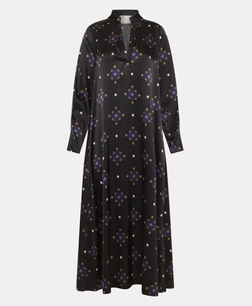 VESTITO KIKYO IN RASO STRETCH STAMPATO-NERO/MARRONE MATTONE-Momoni Cheap