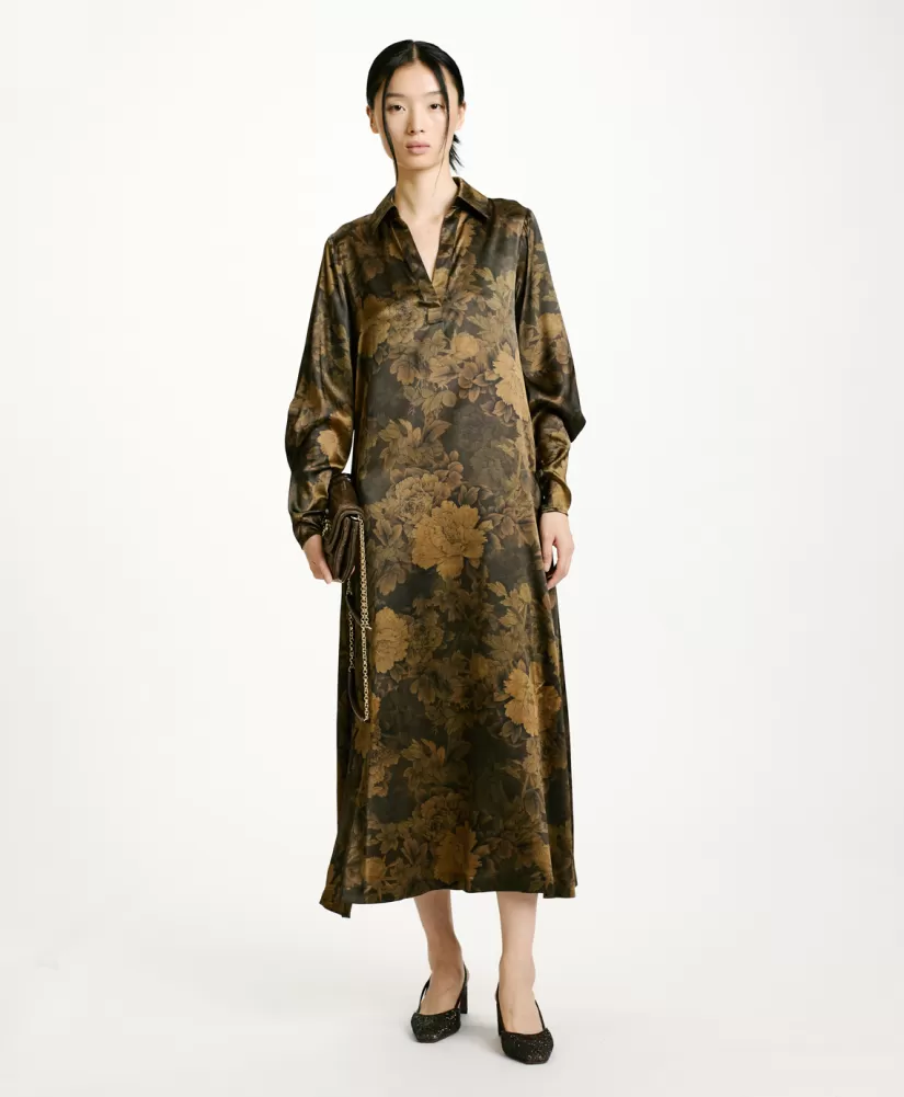 VESTITO KIKYO IN RASO STRETCH STAMPATO--Momoni Best Sale