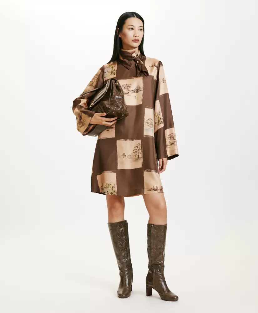 VESTITO MATCHA IN TWILL DI SETA STAMPATO-MULTICOLORE CACAO-Momoni Cheap