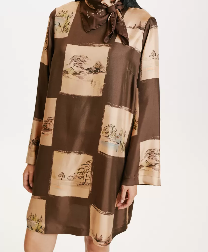 VESTITO MATCHA IN TWILL DI SETA STAMPATO-MULTICOLORE CACAO-Momoni Cheap