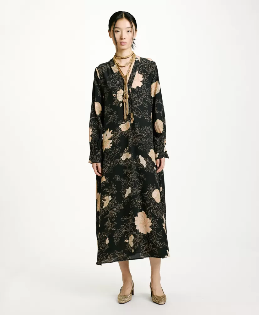 VESTITO NAO IN CREPE DE CHINE STAMPATO-NERO/ROSA CIPRIA-Momoni Best Sale