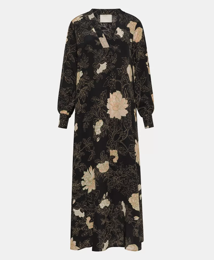 VESTITO NAO IN CREPE DE CHINE STAMPATO-NERO/ROSA CIPRIA-Momoni Best Sale